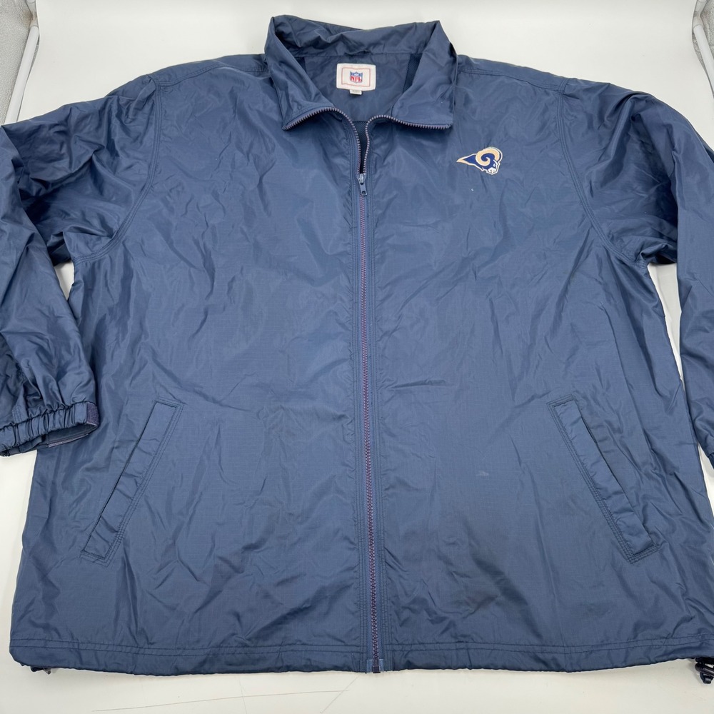 Vintage Los Angeles Rams NFL Jacket Mens‎ XXL Full Zip Windbreaker Blue